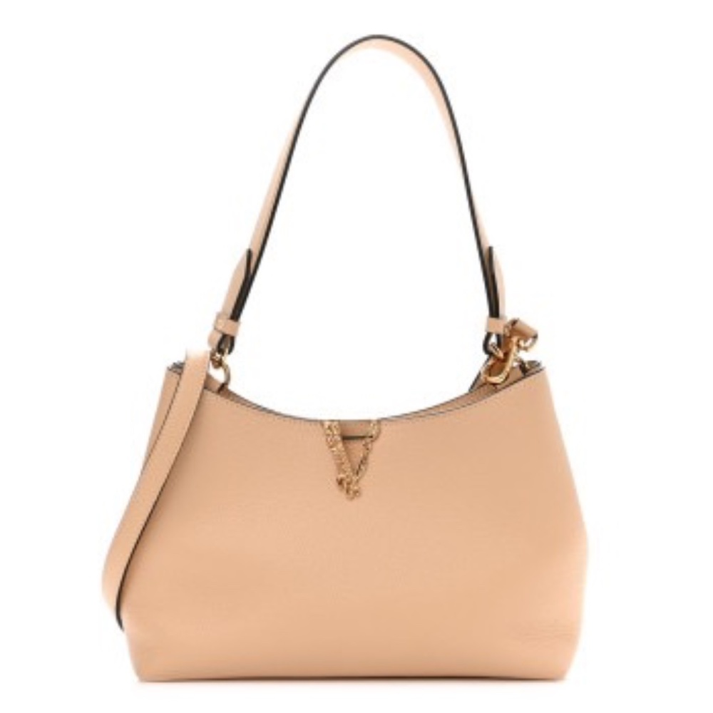 Versace Nude Calf Leather Small Hobo Shoulder Bag